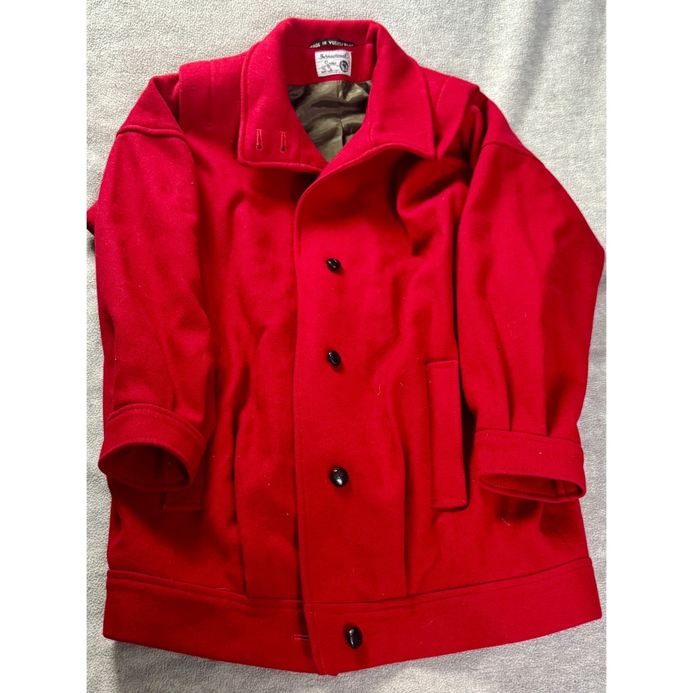 Vintage International Scene Red Wool Car Coat Made in Yugoslavia Mens Medium